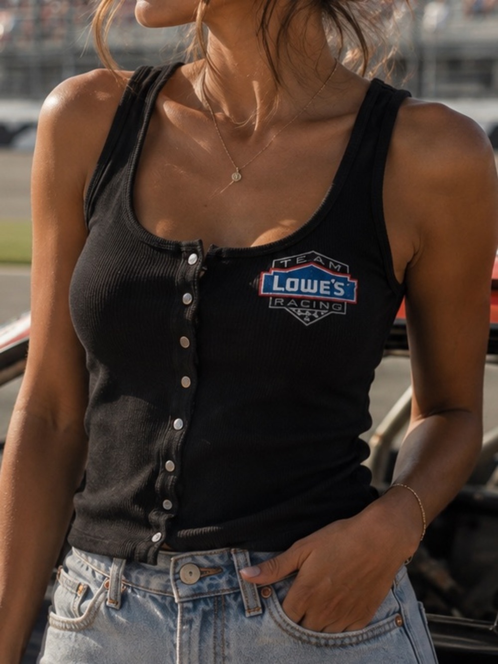 Chase Authentics NASCAR Jimmie Johnson #48 Women’s Snap Front Black Tank Top